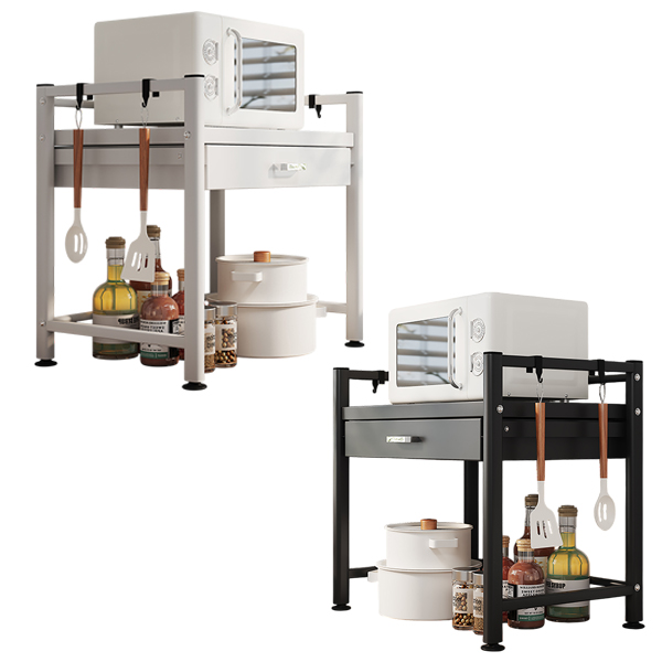 微波爐收納置物架｜一抽屜滾輪式  W52-57-02