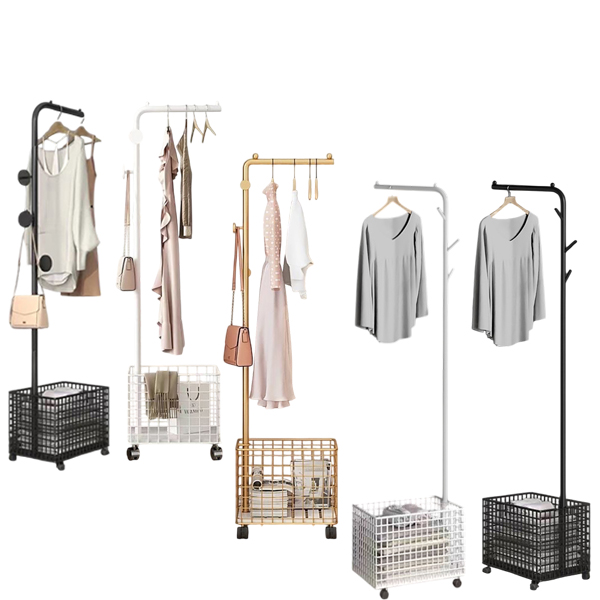 落地式可移動籃網掛衣架｜附輪