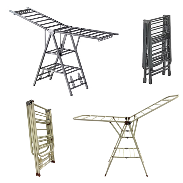 多功能翼型摺疊收納曬衣架/三層款  高級灰｜象牙白