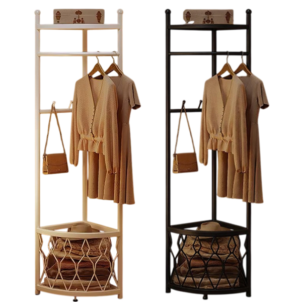  三層轉角收納衣帽掛衣架｜網籃款  Corner-3